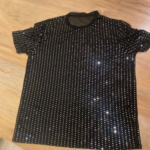 Milumia Men Rhinestone Mesh Shirt